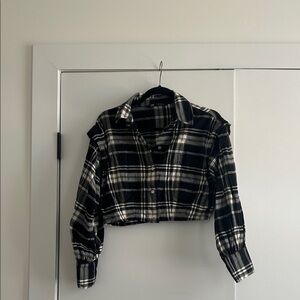 Zara Black and White Plaid Crop Top